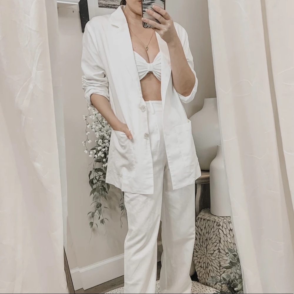 Charlie Holiday White Linen Shell Blazer Size 4